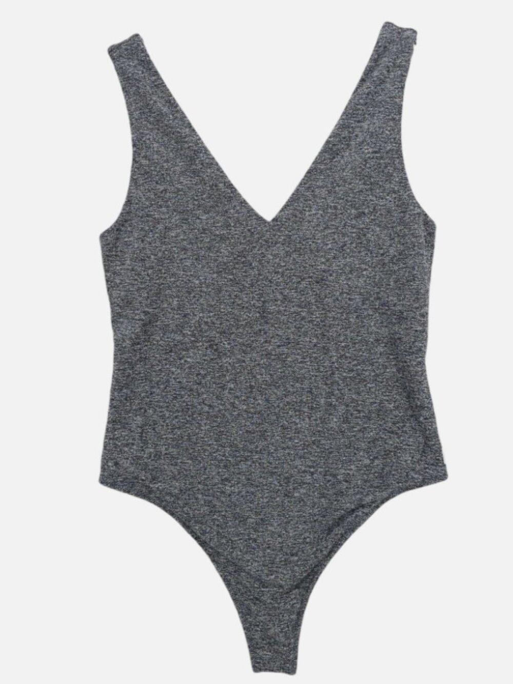 VUORI Halo Dreamknit Bodysuit Heather Gray Plunge Nekckline Thong Stretch